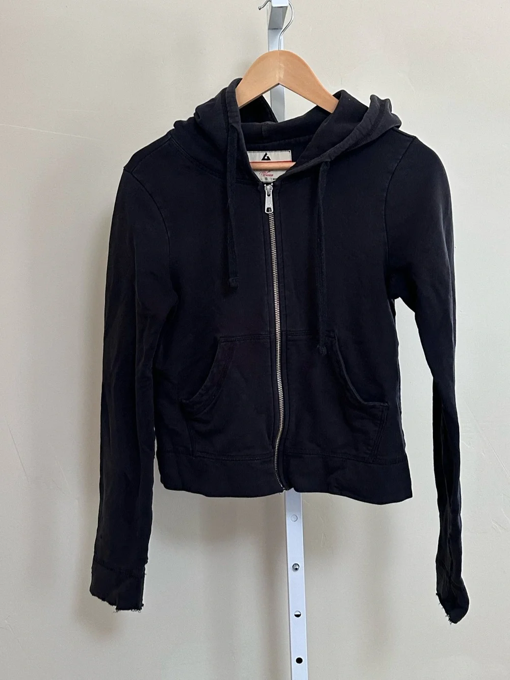 American Giant Women’s Small Classic Full Zip Black Hoodie Made in USA Distresse